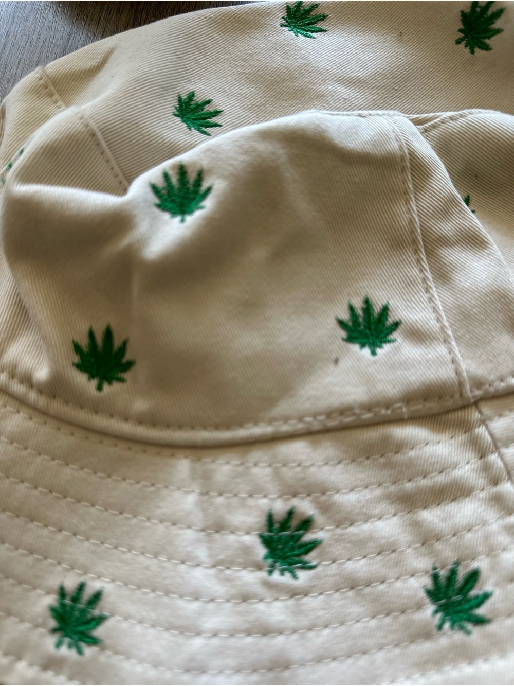 Tilly's Beige Bucket Hat with Green Leaf Embroidery - Picture 5 of 6